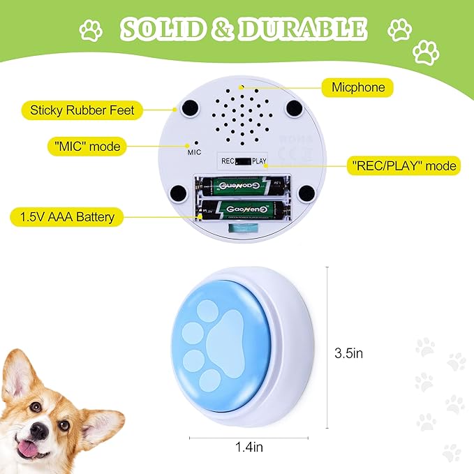 Dog Talking Button Set, Recordable Button,Dog Buttons for Communication, 30 Second Custom Recordable Talking Button Dog Training & Behavior Aids Talking Buttons for Dogs Answer Buzzers (Set of 6)