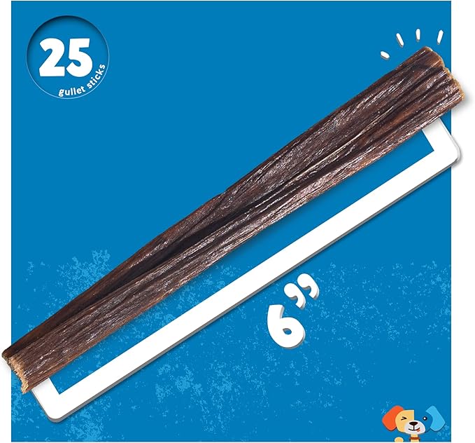 Jack&Pup 6-inch Gullet Sticks for Dogs – Odor Free Joint Health Support Dog Chews – Fresh and Savory Beef Gullet Sticks - Naturally Rich in Glucosamine and Chondroitin (25 Pack)