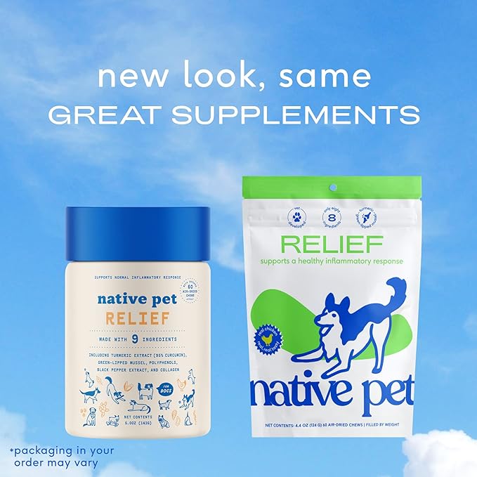Native Pet Relief - Anti Inflammatory for Dogs | Turmeric + Polyphenols + Green Lipped Mussels for Dogs | Dog Aspirin Alternative | Best Dog Arthritis Supplement & Dog Joint Pain Relief | 60 Chews
