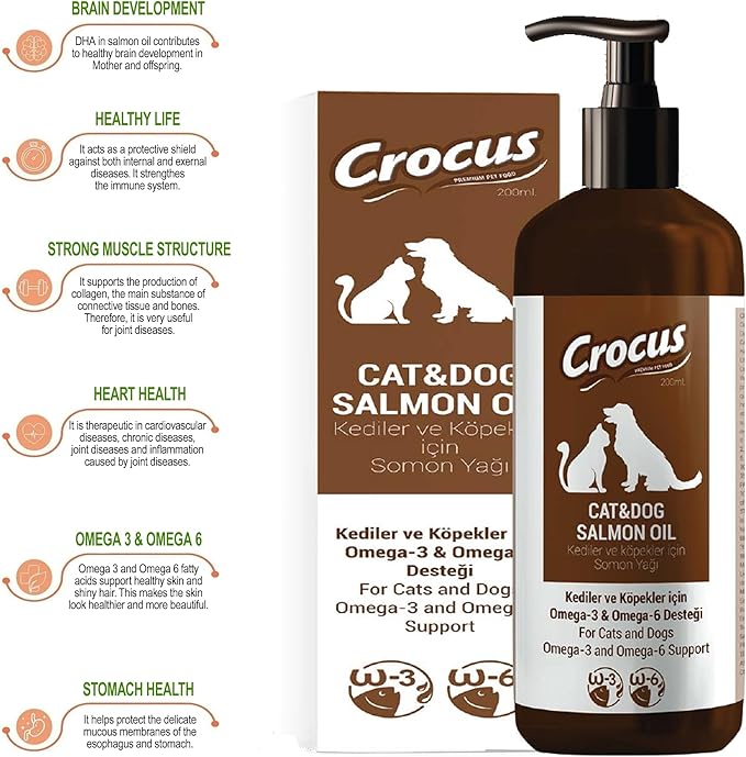Norwegian Salmon Oil for Dogs & Cats Relieves Scratching & Joint Pain, Improves Skin, Coat, Immune & Heart Health. All Natural Omega 3 & Omega 6 Liquid Food Supplement for Pets. EPA + DHA Fatty Acids