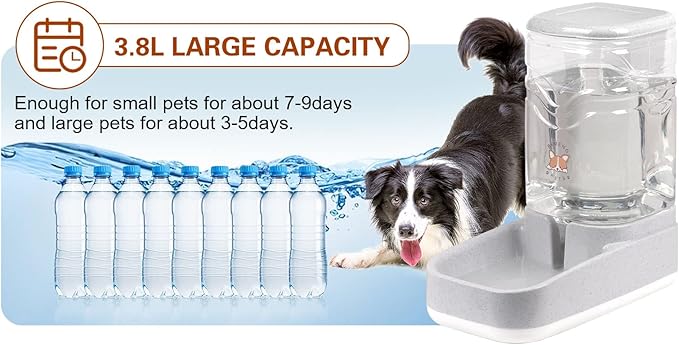 Automatic Dog Cat Gravity Water Bowl Dispenser Cat Water Fountain Large Capacity 3.8L,1 Gallon Large Capacity for Small Medium Pets (Grey Waterer)
