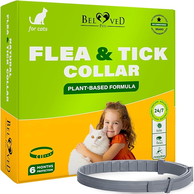 Natural Flea & Tick Collar for Cats - 12 Months Control of Best Prevention & Safe Treatment - Anti Fleas and Ticks Essential Oil Repellent (1 pack)