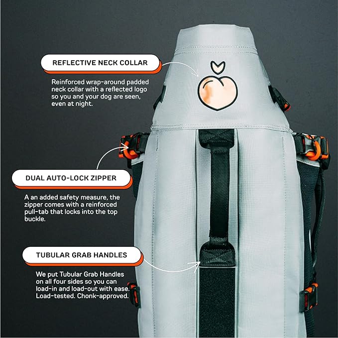 Maxine One Dog Backpack Carrier with Snacc Pacc Hip Belt by LITTLE CHONK | Adjustable Front Facing Bag for Travel or Hiking | Snack Storage | Made for Pets Up to 50 lbs | Medium, Chonkcrete Gray