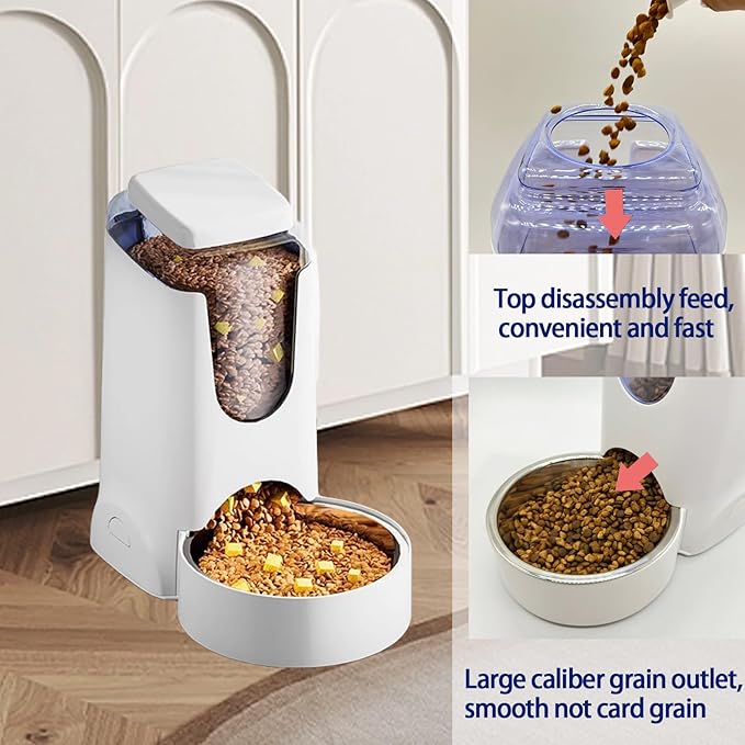 Hamiledyi Pets Automatic Gravity Feeder Dogs 2.8L Food & 4L Water Dispenser Set with Stainless Steel Bowl for Small Medium Big Puppy Kitten(White)