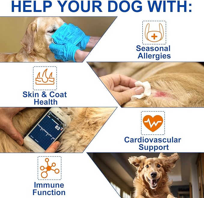Omega 3 for Dogs, 180P Omega 3 Fish Oil Tablets for Dogs Supports Seasonal Allergies Relief, Itch Skin Relief & Promote Coat Health, Pet Dog Fish Supplements with Omega-3 6 9, Vitamin E - 180 Tablets