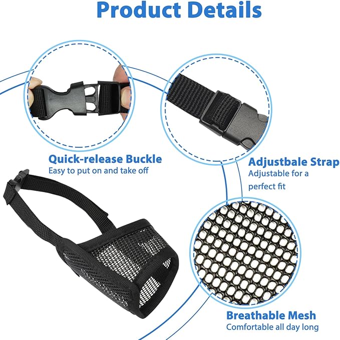LUCKYPAW Dog Muzzle Suits for Small Medium Large Dogs, Mesh Muzzle Pack for Dogs Anti Biting Chewing, Breathable Dog Muzzle Sets with Adjustable Strap for Grooming Walking Vet Visiting(3 Pieces)