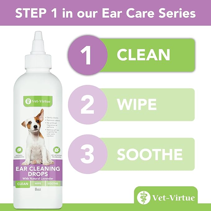 Dog Ear Cleaner Drops - 8oz Dog Cleaning Solution for Ear Cleaning and Grooming - Great for Flushing Out Build Up and Maintaining Hygiene
