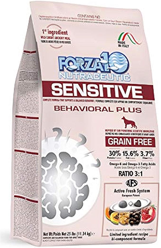 Forza10 Sensitive Behavioral Dry Dog Food, Grain Free Chicken Free Anxiety Veterinarian Recommended No Prescription, Fish Flavor, 25 Pound, Adult Dog