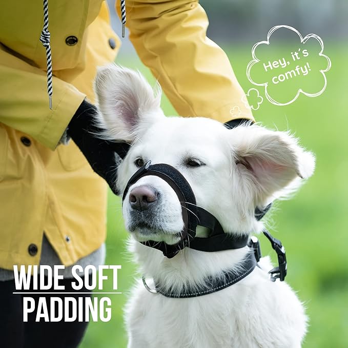 Gentle Muzzle Guard for Dogs - Prevents Biting and Unwanted Chewing Safely Secure Comfort Fit - Soft Neoprene Padding – No More Chafing – Training Guide Helps Build Bonds with Pet (XL, Grey)