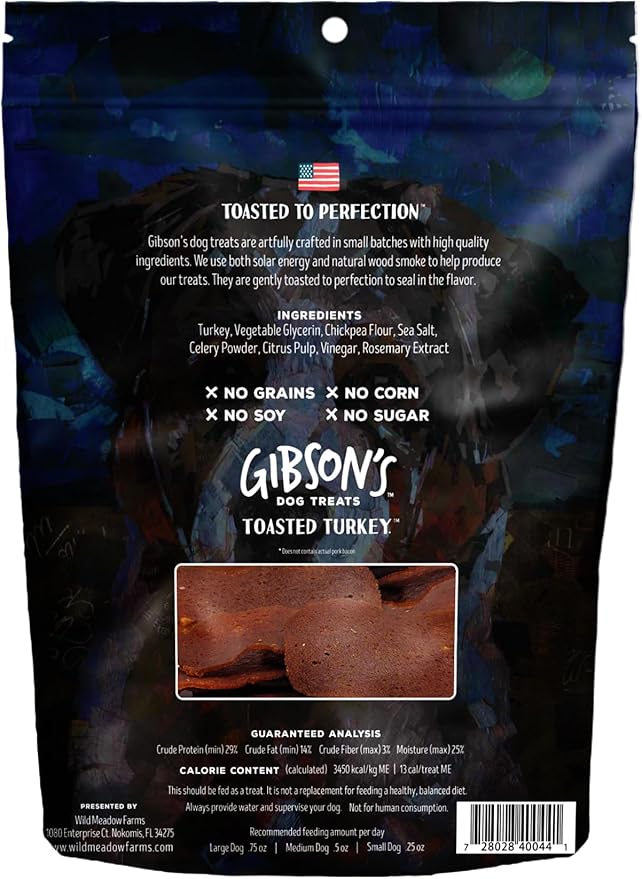 Wild Meadow Farms - Gibson's Toasted Turkey, Soft Jerky Dog Treats, Crafted with Real Meat, Aromatic, and Grain-Free for Training and Rewarding Dogs of All Breeds & Ages - 3 Ounce Pouch