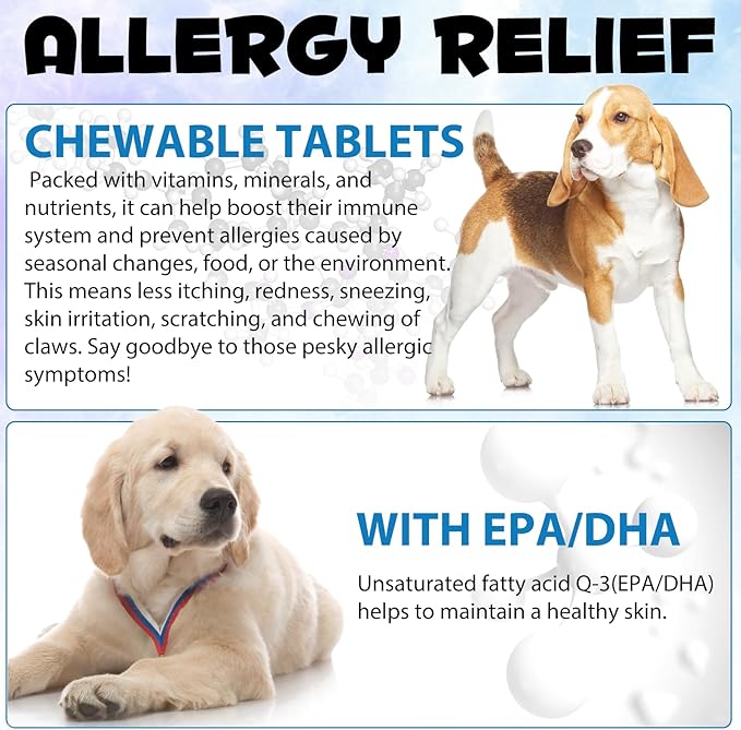 Dog Itch and Immune Chews, Itch Relief Allergy Relief for Dogs, Anti Itch for Dogs, Skin Allergy Treatment for All Dog Breeds, 60 Chews Duck Flavor Dog Skin& Coat Health Supplement