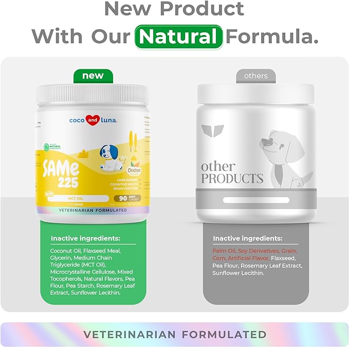 SAMe for Dogs - S-Adenosyl-L-Methionine - 90 Soft Chews - with MCT Oil for Better Absorption - Promotes Brain Health, Liver Support, and Cognitive Function