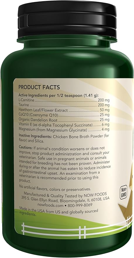 NOW Pet Health, Cardiovascular Support Supplement, Formulated for Cats & Dogs, NASC Certified, Powder, 4.5-Ounce