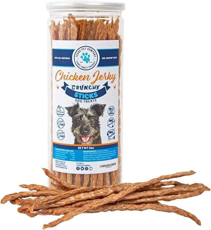 Chicken Jerky Sticks Crunchy Dog Treats Made in The USA Single Ingredient for Small to Large Dogs 75 Count 8oz