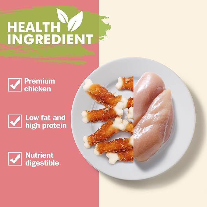 Dog Treats, 2.3 Inch Chicken Wrapped Calcium Bones, Rawhide Free Dog Chews Natural and Chewy Dog Treats, Dog Training Snacks for Small Dogs, 20 oz