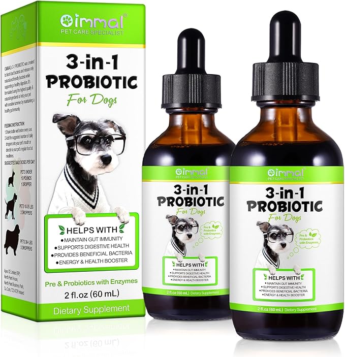 Probiotic for Dogs, 2 Pack Natural 3 in 1 Dog Probiotic Drops Helps to Diarrhea & Upset Stomach Relief, Supports Healthy Digestive System, Allergies, Digestive Enzyme for Dog, Bacon Flavor - 60ml x 2