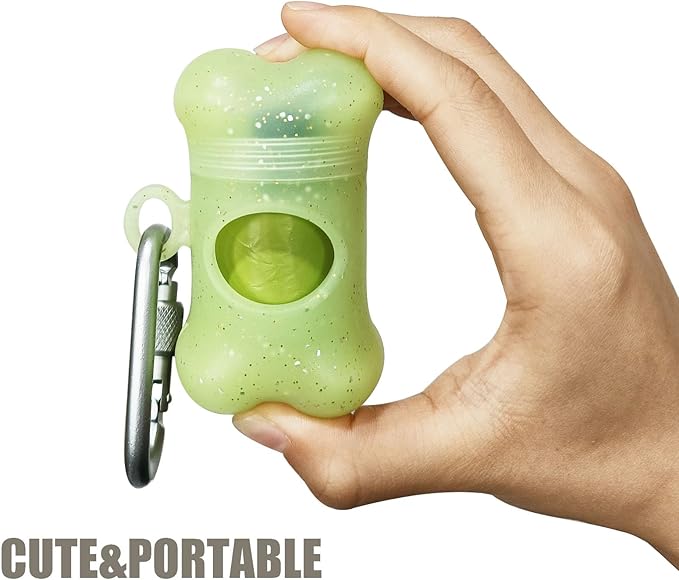 Bag Dispenser Dog Poop Bags Holder Dog Waste Bags Dispenser with Leak-Proof Green Poop Bags for Leash On The Go for Walking Dogs Outdoor (random color, 1 Holder 15 Bags)
