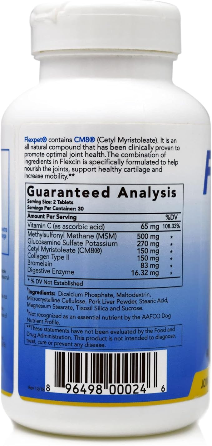 with CM8 Chewable Tablets for Joint Pain Relief in Dogs; Hip & Joint Pain Supplement Containing Cetyl Myristoleate (CM8) & Glucosamine: Single Bottle - 60 Chewable Tablets