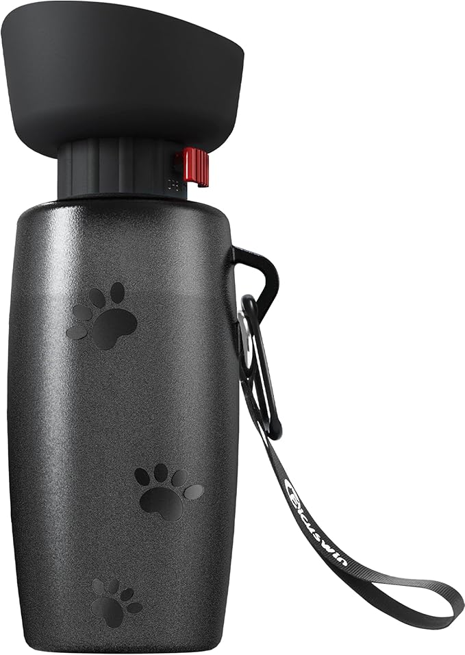Dog Water Bottle with Bowl, 28 oz Portable Dog Water Dispenser, Pet Water Bottle for Small & Medium Dog, Travel Dog Water Bowl, Flippable Cup, Food Grade Material, Leak Proof, Black