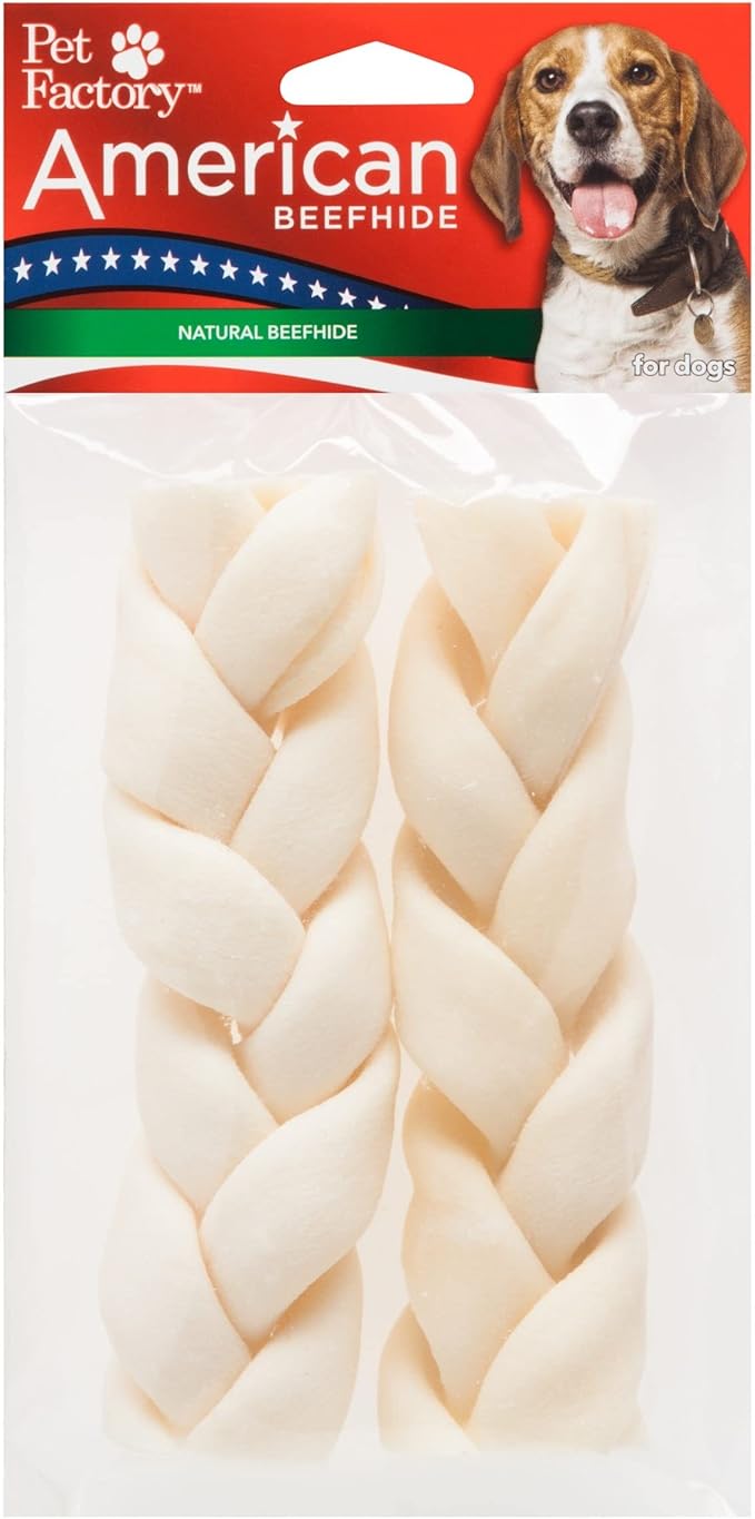 Pet Factory American Beefhide 6" Braided Sticks Dog Chew Treats - Natural Flavor, 2 Count/1 Pack