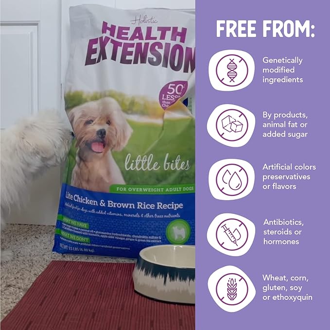 Health Extension Little bites Weight Control Dry Dog Food, Grain-free, Natural Food for Overweight Adult Dogs with added Vitamins & Mineral, Include Lite Chicken & Brown Rice Recipe (15 lbs)