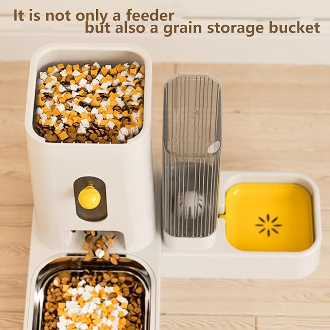 Dog Cat Feeder and Water Dispenser Set 2 in 1, Gravity Pet Feeder and Water Dispenser Set 2.6L with Stainless Steel Bowls, Travel Supply Feeder and Water Dispenser for Pets (White)