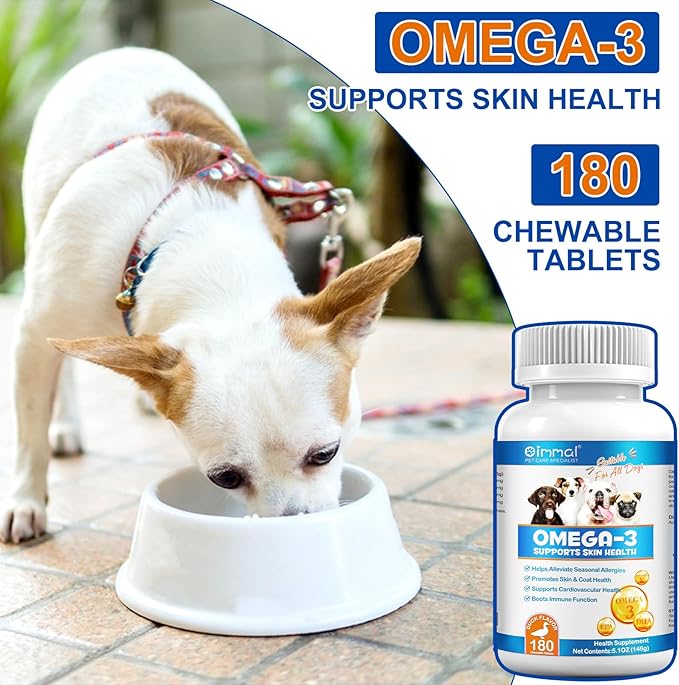 Omega 3 for Dogs, 180P Omega 3 Fish Oil Tablets for Dogs Supports Seasonal Allergies Relief, Itch Skin Relief & Promote Coat Health, Pet Dog Fish Supplements with Omega-3 6 9, Vitamin E - 180 Tablets