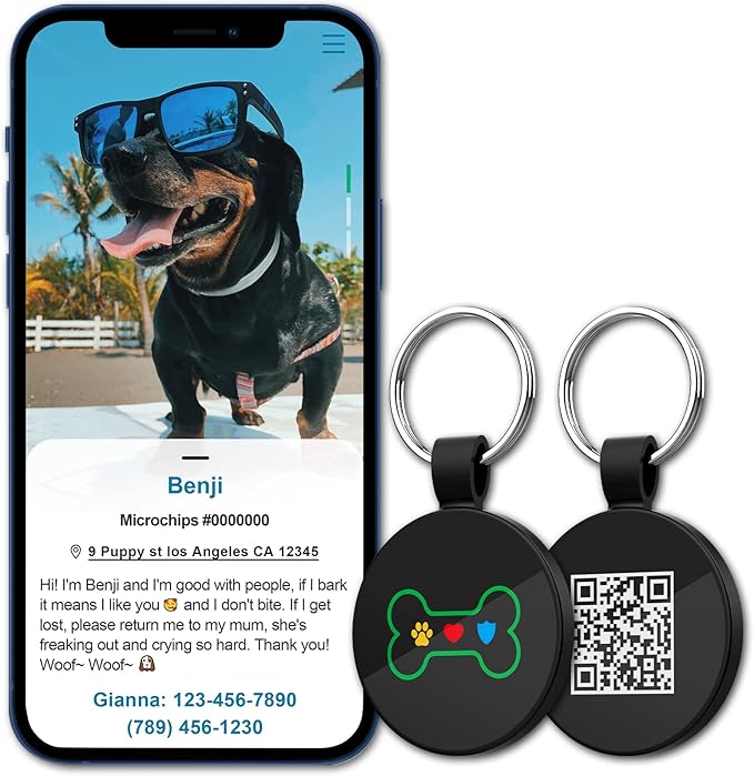 MYLUCKYTAG QR Code Pet ID Tags Dog Tags - Pet Online Profile - Scan QR Receive Instant Pet Location Alert Email