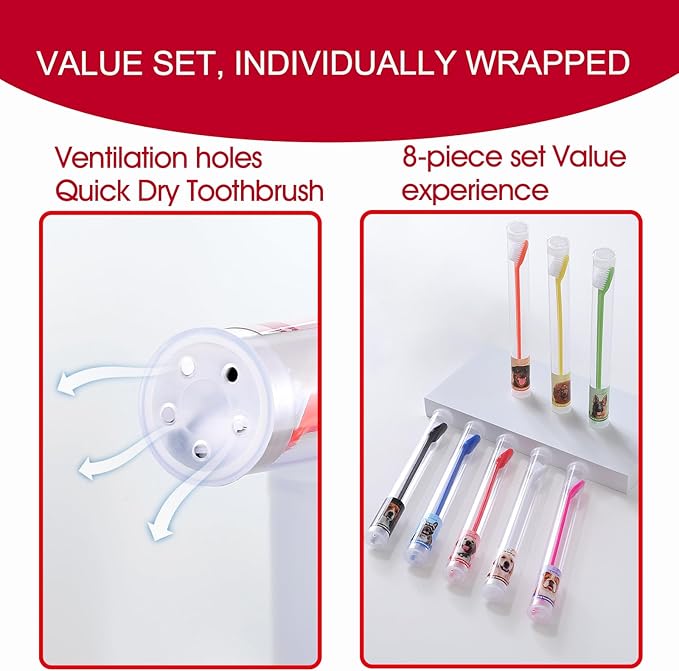 VibrantPet Toothbrush Set - 8-Pack with Dual-Head Design, Transparent Tube Packaging for Convenient Storage and Travel | Enhance Pet Dental Care