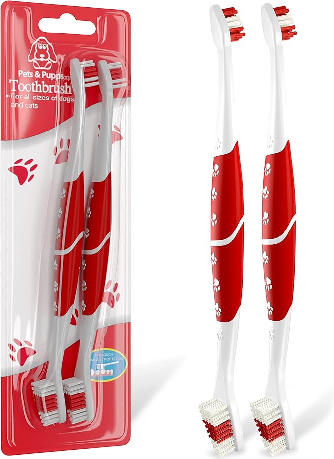 Pet Toothbrush for Dogs, Cats with Soft Bristles - Easy Teeth Cleaning & Dental Care, Non Slip Dual Head Dog Toothbrush