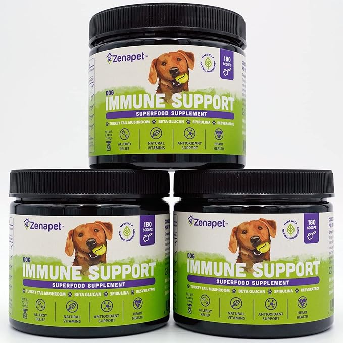 ZENAPET Allergy Immune Support Supplement for Dogs, Superfood 100% Human-Grade with Turkey Tail Mushroom, Prebiotics for Gut Health, Itchy Skin, Seasonal Allergies & Yeast - for Small to Large Breeds
