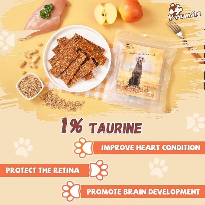 Dog Jerky Chicken & Apple Treats, Natural Dog Recipe with Oats, Healthy Chicken Jerky with Taurine, Dog Chew Treats High Protein 10.58oz