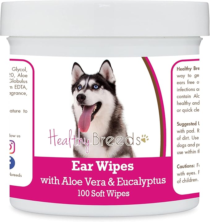 Healthy Breeds Siberian Husky Ear Cleaning Wipes with Aloe & Eucalyptus for Dogs 100 Count