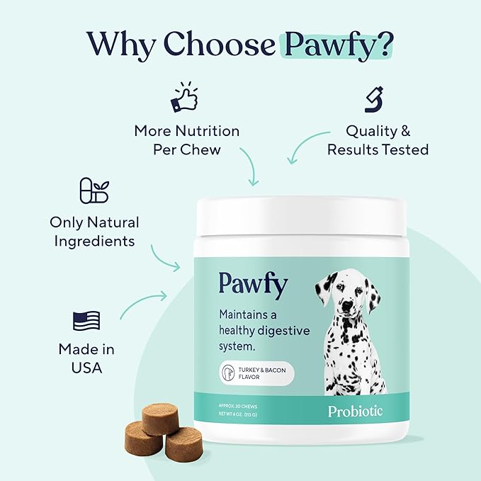 Pawfy Probiotic Soft Chews | Digestive | Gut | Immune Support | Diarrhea & Constipation Relief | Allergy Response & More for Dog