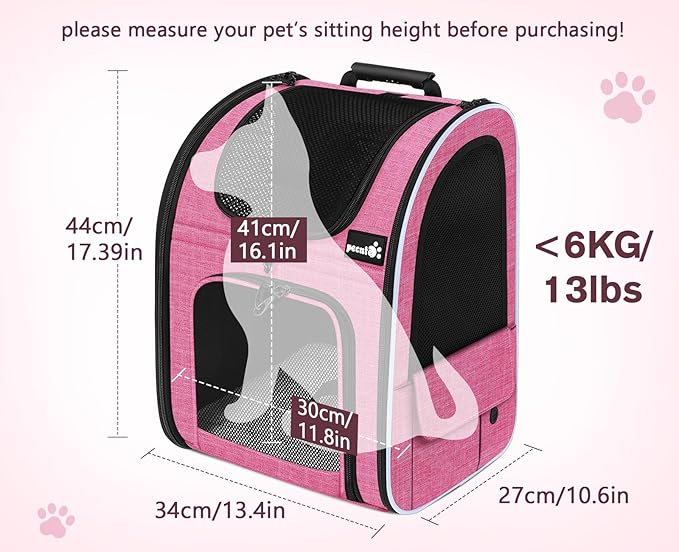 Pecute Cat Backpack Carrier, Expandable Cat Carrier Backpack with Breathable Mesh, Pet Carrier Backpack for Cats Small Dogs Puppies, Dog Backpack Carrier Great for Travel Hiking Camping Outdoor