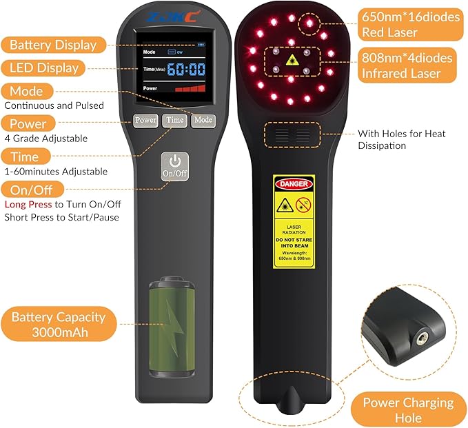 Cold Laser Therapy Device for Muscle & Joint, 4x808nm+16x650nm, Pain Relief, Accelerate Healing, Home Light Therapy for Dogs, Cats, Horses and Animals(Black)