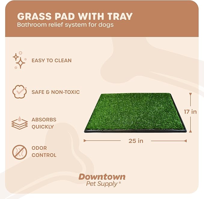 Downtown Pet Supply Dog Grass Pad with Tray, 17 x 25 - Outdoor and Indoor Potty System for Dogs with Replaceable Synthetic Grass Pee Turf - Portable and Waterproof Turf Dog Potty