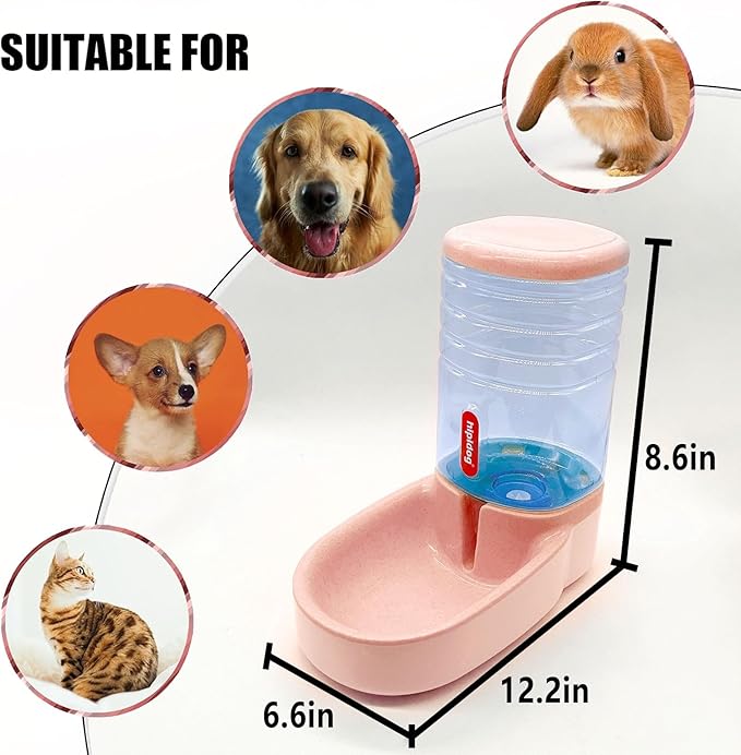 kathson Gravity Dog Water Dispenser Automatic Cat Drinking Water Station 1 Gallon Large Capacity Puppy Water Bowl for Small and Medium Dogs Cats Pink