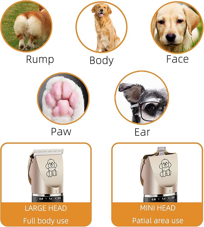 2 in 1 Pet Paw Hair Trimmer Electric Multi Dog Hair Clippers for Thick Coat Cordless Grooming Tool Kid Hair Clipper for Child Rechargeable for Medium and Large Dogs and Cats Face Ear Rump