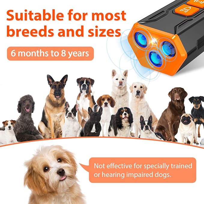 Anti barking device, Rechargeable ultrasonic dog repeller, up to 23 Ft Effective Control Range, Safe for Human & Dogs, Portable Indoor & Outdoor, Dog Training & Behavior Aids (Black Orange)