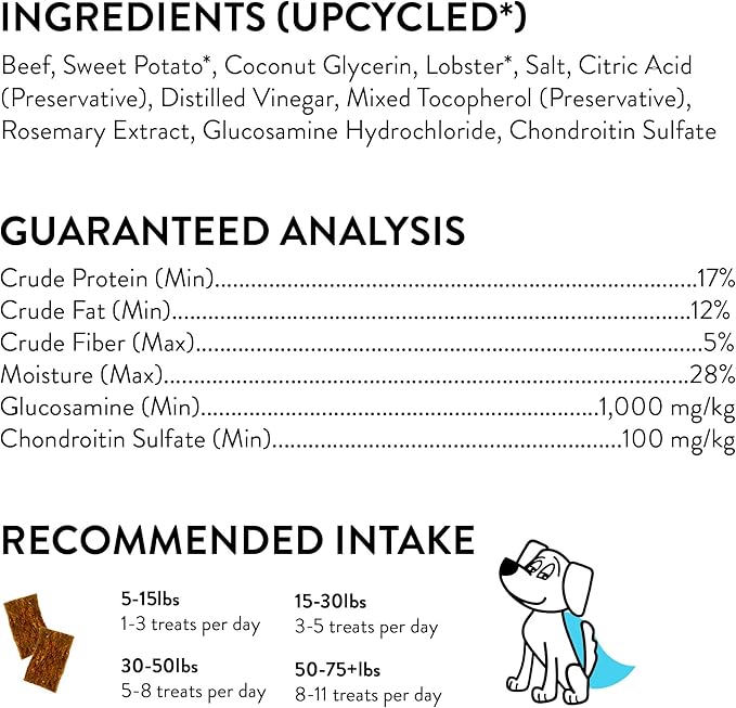 Shameless Pets Jerky Dog Treats, Moo Lobsta - Healthy Dog Chews for Dogs Hip & Joint Support with Glucosamine - Dog Treats with Real Grass-Fed Beef & Lobster - Free from Grain, Corn & Soy - 1-Pack