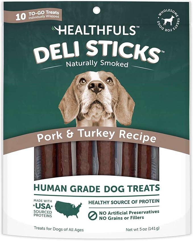 Deli Sticks Pork and Turkey Human-Grade Gluten-Free Soft and Chewy Dog Treats, 10 Count Bag