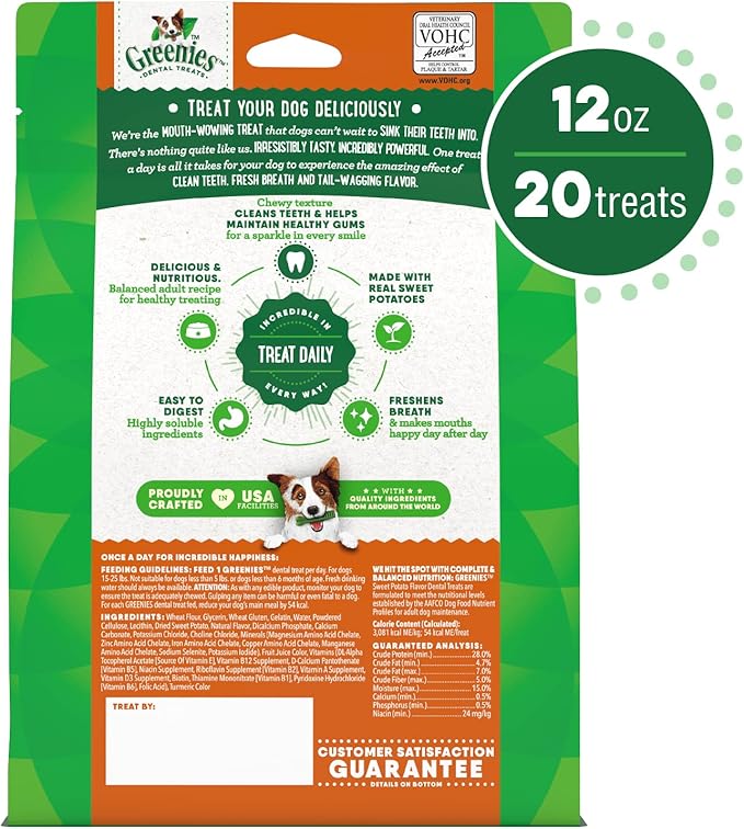 Greenies Petite Natural Dog Dental Treats, Sweet Potato Flavor, 12 oz. Pack (20 Treats)