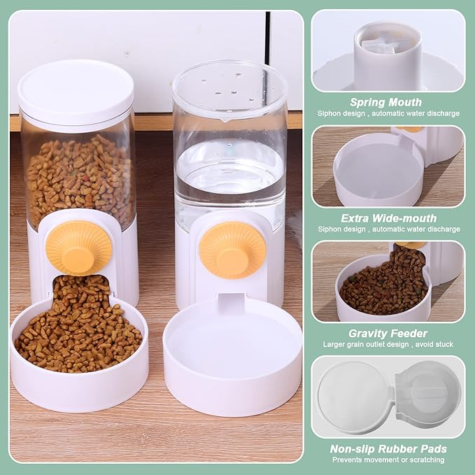 Hanging Automatic Food Water Dispenser,Gravity Rabbit Feeder and Water Dispenser Set,Cage Cat Food and Water Dispenser Food Bowl for Bunny Chinchilla Guinea Pig Hedgehog Ferret
