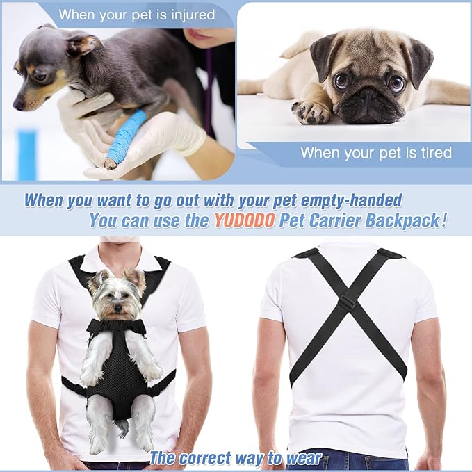 YUDODO Pet Dog Carrier Backpack Adjustable Dog Front Carrier, Legs Out Easy-Fit Dog Travel Backpack Carrier for Hiking Camping for Small Medium Dogs Cats and Rabbits (Large (Pack of 1), A-Black)
