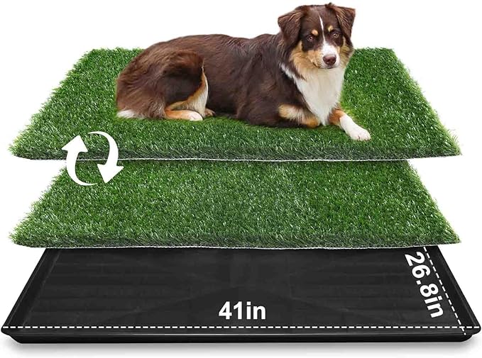 LOOBANI 41in x26.8in Large Dog Grass Porch Potty Tray, 2 Packs Replacement Artificial Grass Puppy Training Pads, Quickly Absorbency Portable Dog Patio Potty for Balcony Apartment Use