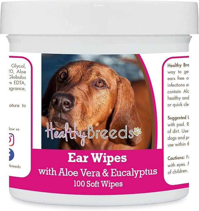 Healthy Breeds Redbone Coonhound Ear Cleaning Wipes with Aloe & Eucalyptus for Dogs 100 Count