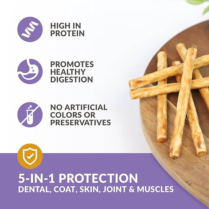 Beef Collagen Sticks for Dogs (25 Pack, 5 Inch) Long Lasting Dog Chews (Duck Flavored) No Hide Dog Treat Bully Stick Rawhide Free, Grain Free, High Protein