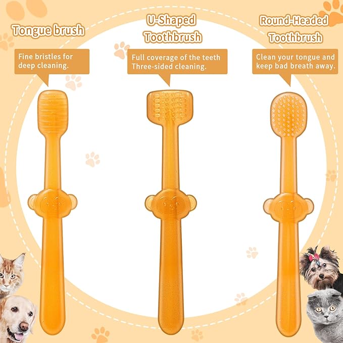 3PCS Dog Toothbrush, Silicone Cat Toothbrush with Cup 360° Dog Tooth Brushing Kit Flexibrush Pet Toothbrush Small Dog Toothbrush with Tongue Brush Puppy Tooth Brushing Kit for Cat Dogs