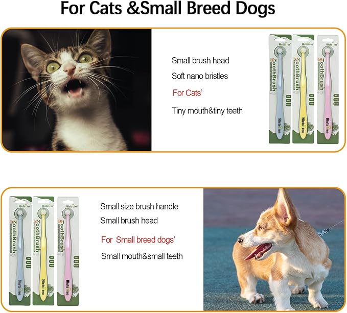 JGocot Dog Toothbrush, Cat Toothbrush|Mini Head|Micro Nano Bristle|Ultra Soft Pet Toothbrush for Sensitive Gum, Dog Dental Care Kit for Cats&Small Breed Dogs-Yellow